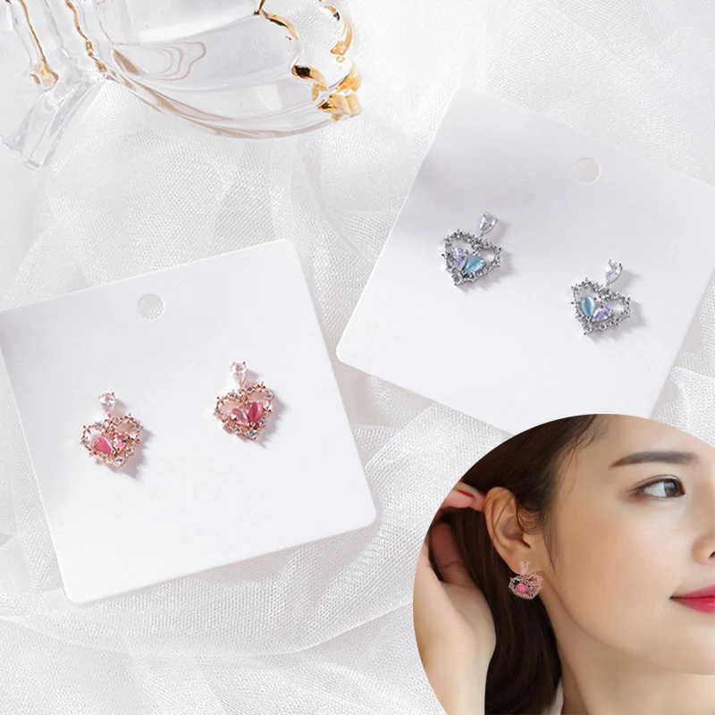 

Women Girls Stud Earrings Sweet Elegant Silver Needle Rhinestone Heart Earrings BMF88