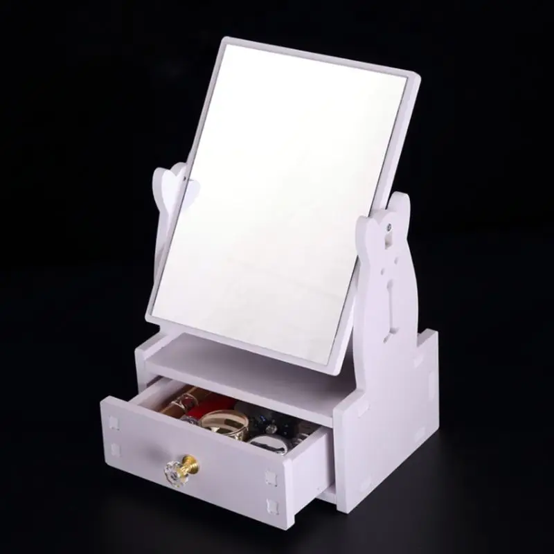

Rotate Wooden Cute Rabbit Makeup Mirror with Drawer DIY Assembly Desktop Cosmetic Storage Box Organizer Multifunction Rack E65F