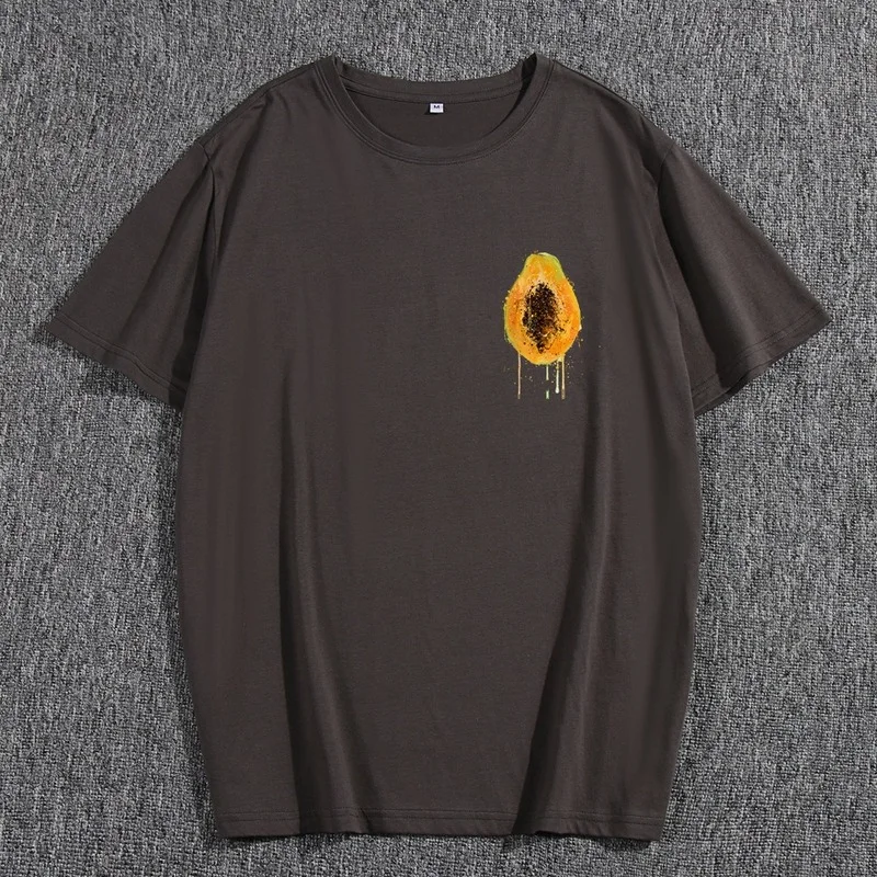 

Summer Tshirt Men's Short Sleeve 100% Cotton Papaya Print Male Fashion Casual Loose Streetwear Men Daily Regular O-Neck Tee Tops