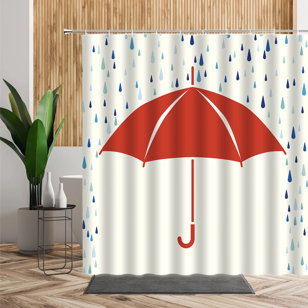 

Colored Umbrella Bathroom Shower Curtain Rainy Day Bath Decor Oil Printed Waterproof Home Decorate Creative Curtains With Hooks