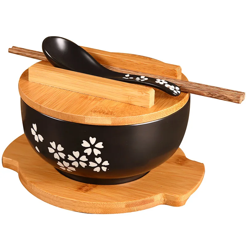

Japanese Bowl Instant Noodles Tableware Dining Room Tableware Salad Ceramic Bowl Bring Wooden Spoon Wooden Chopstick