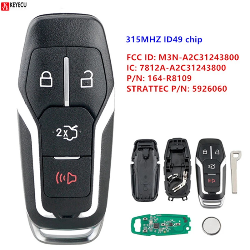 Запасной БЕСКЛЮЧЕВОЙ ключ KEYECU умный пульт дистанционного управления с 4 кнопками