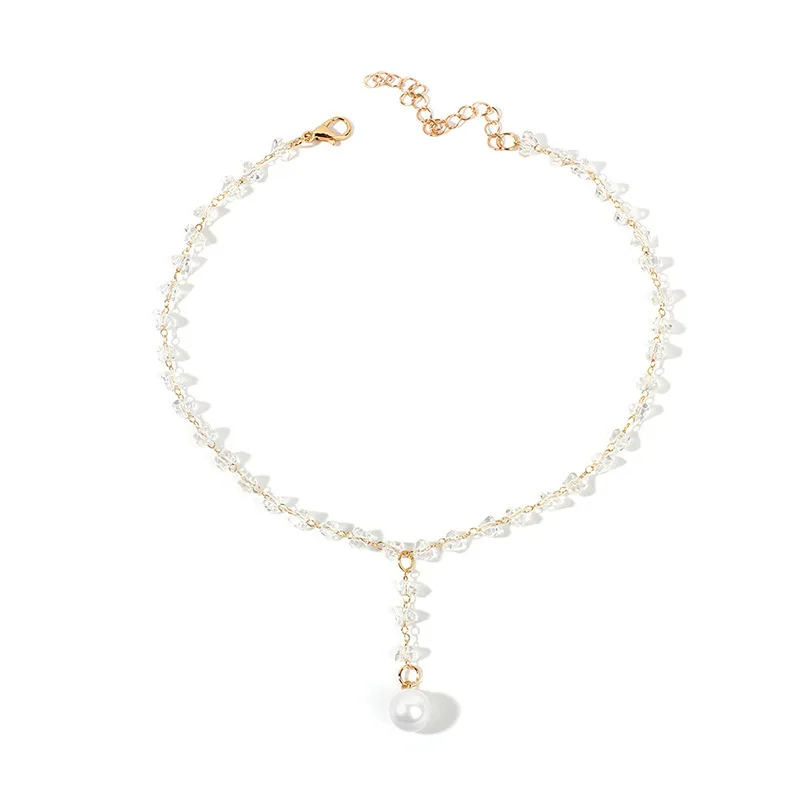 

Exquisite crystal zircon pearl necklace women's long sexy simple neck chain net red tide temperament Choker clavicle chain