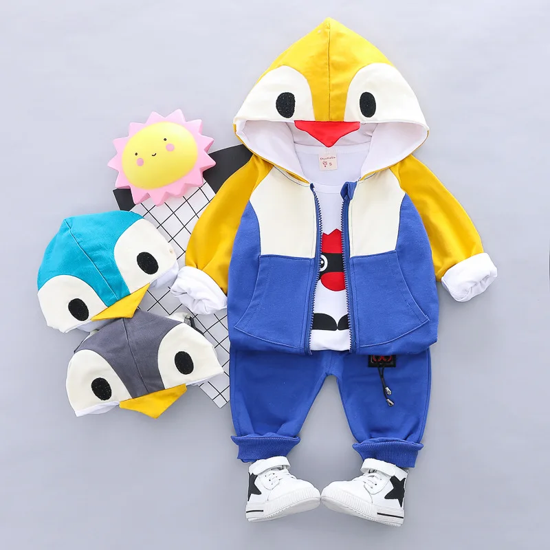 2019 Toddler Boys Clothes Suits Autumn Infant Clothing Sets Baby Penguin Coats T Shirt Pants Kids Child Costume | Детская одежда и