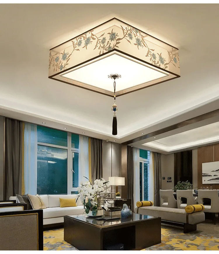 

New Chinese ceiling lamp Chinese style embroidery bedroom ceiling lamp simple dining room study round square lamp