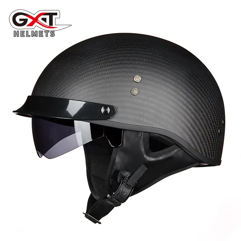 GXT Carbon Fiber half helmet Vintage Men's Motorcycle Retro Women's scooter Punk Skull style Moto casco Dot Casque | Автомобили и