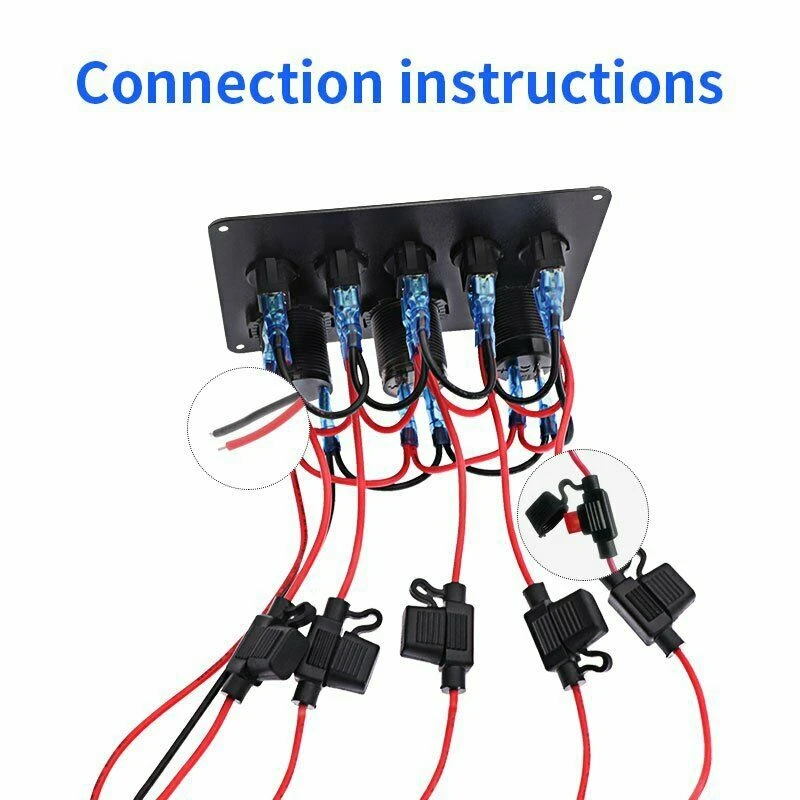 

5 Gang Rocker Switch Panel 12-24V RV Car Truck Boat Vehicles ON-Off Ignition Toggle with Voltmeter Dual USB Charger Blue