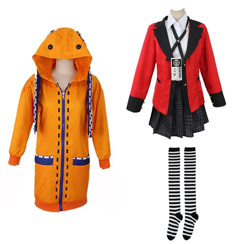 

Anime Kakegurui Compulsive Gambler Yomoduki Runa Cosplay Costume Full Set Cute Rabbit Ears Hoodies Girls JK School Uniforms Wig