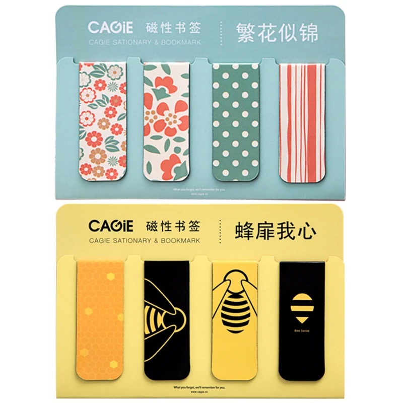 

4Pcs Cute Bee Flower Magnetic Bookmarks Magnet Page Markers Page Clips Bookmark for student Reading Office Stationery