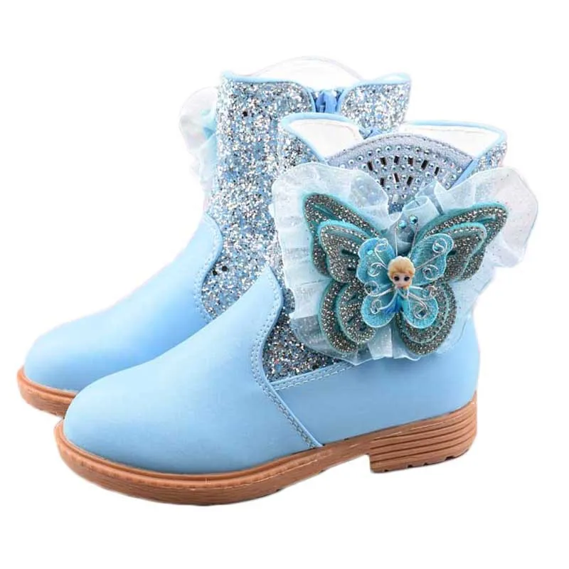 

Disney children girl cartoon frozen princess thick warm non-slip soft sole casual shoes cotton shoes short boots cotton boots