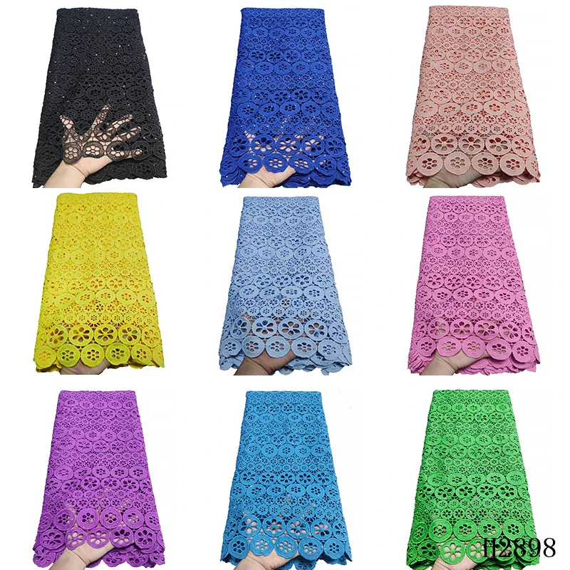 

HFX Latest Nigerian Water Soluble Lace Fabric 5 Yard African Guipure Cord Lace Fabric With Stones Orange Cord Laces dress H2898