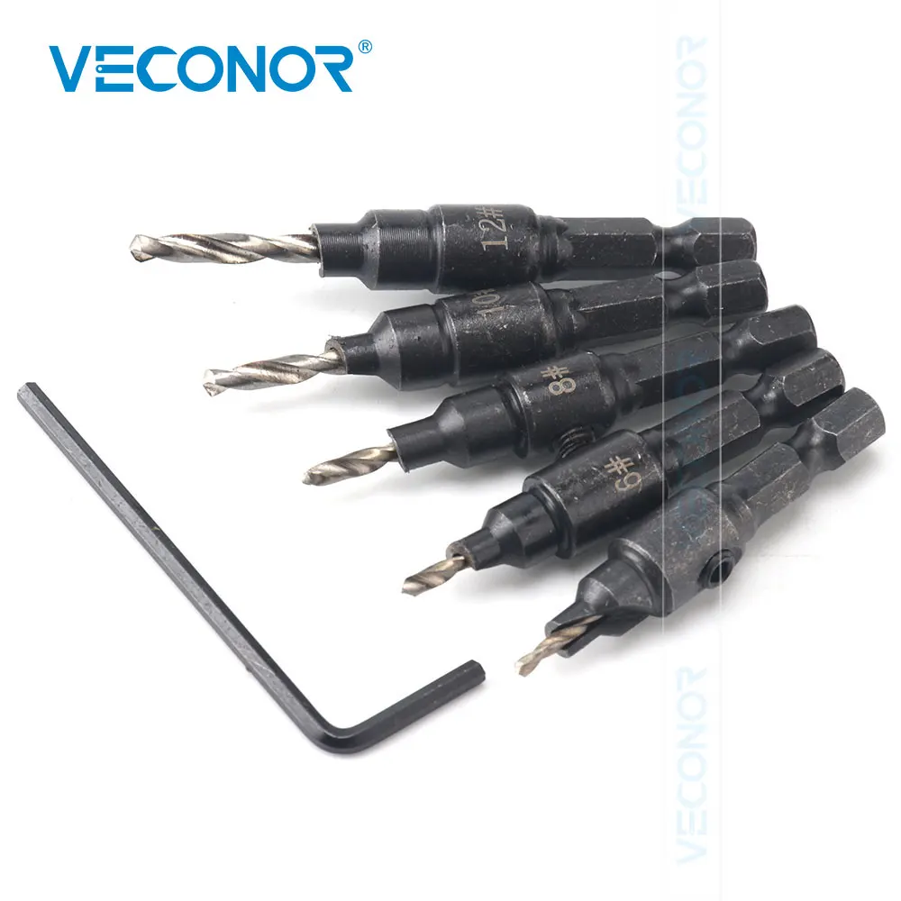 5 шт. #5, #6 #8 #10 #12 деревянная отделка зенковки сверло деревообрабатывающий • шестиугольный гаечный ключ набор