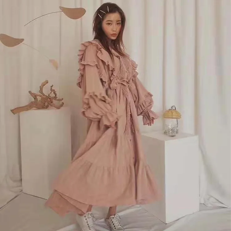 color 1 Уличная мода WHITNEY WANG в Корейском стиле с v-образным вырезом и кружевной окантовкой лоскутное длинное платье с оборками женское праздничное богемное Макси платье - Цвет: color 1