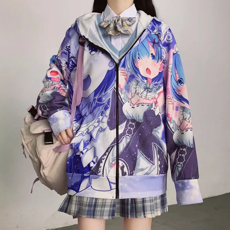

HOUZHOU Anime Hoodie Zip Up Hoodie Autumn Fashion Print Sweatshirt Women Long Sleeve Streetwear Korean Style Loose Women Hoodies