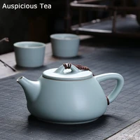 handmade azure ceramic teapot ru kiln xishi tea pots gracked glaze porcelain kung fu puer tea master pot household teaset