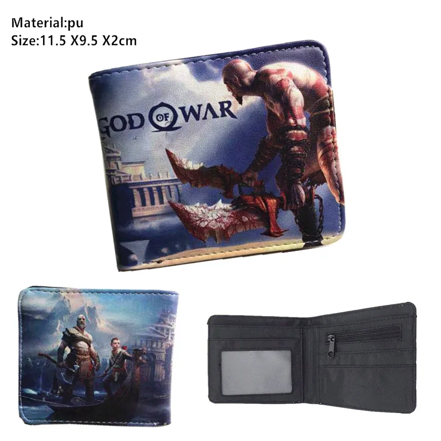 Кошелек из искусственной кожи с изображением игры God of War Kratos, короткий, двойной, держатель для карт, для фотографий, для мужчин и женщин, на молнии, с карманом для монет, Мультяшные кожаные кошельки, подарок