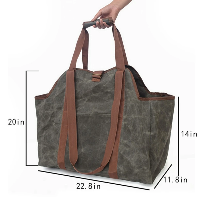 

Outdoor Heavy Duty Wax Canvas Log Carrier Tote Waterproof Large Fire Wood Logging Storage Bag Durable Firewood Holder Sports QW