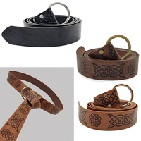 medieval embossed viking vegvisir pu leather o ring belt retro renaissance knight buckles belt leather waistband for men new