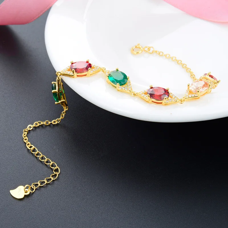 Женский овальный браслет из драгоценных камней Bague Ringen серебряный 925 пробы с