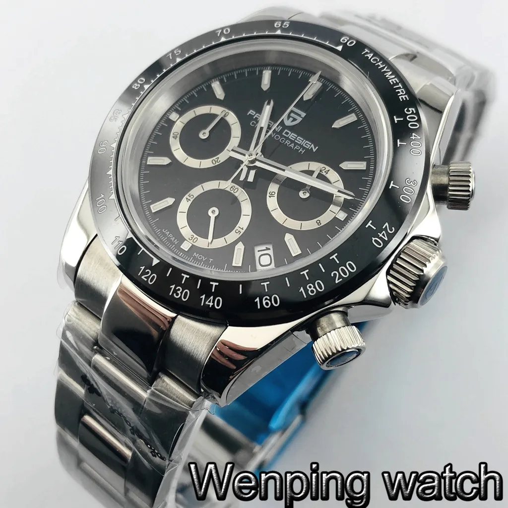 Pagani Дизайн Классические 40 мм водонепроницаемые часы сапфировое стекло черный