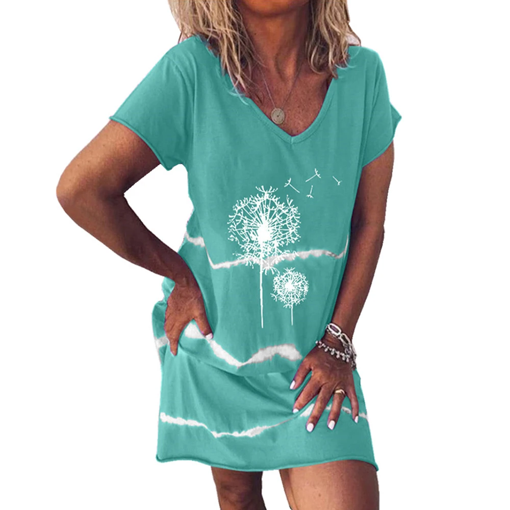 

Женское платье-футболка с коротким рукавом и цветочным принтом