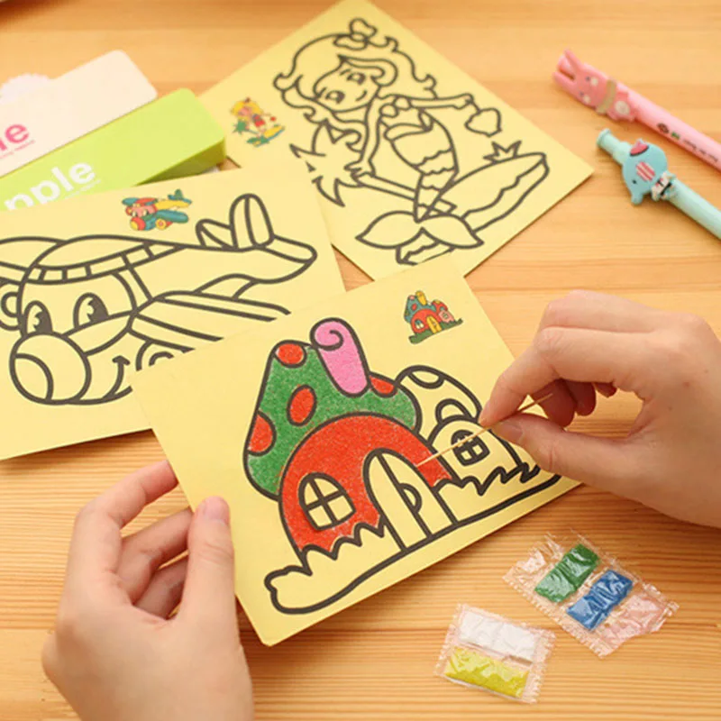 5 шт./лот Мультяшные детские игрушки для рисования картина песком Детские Поделки