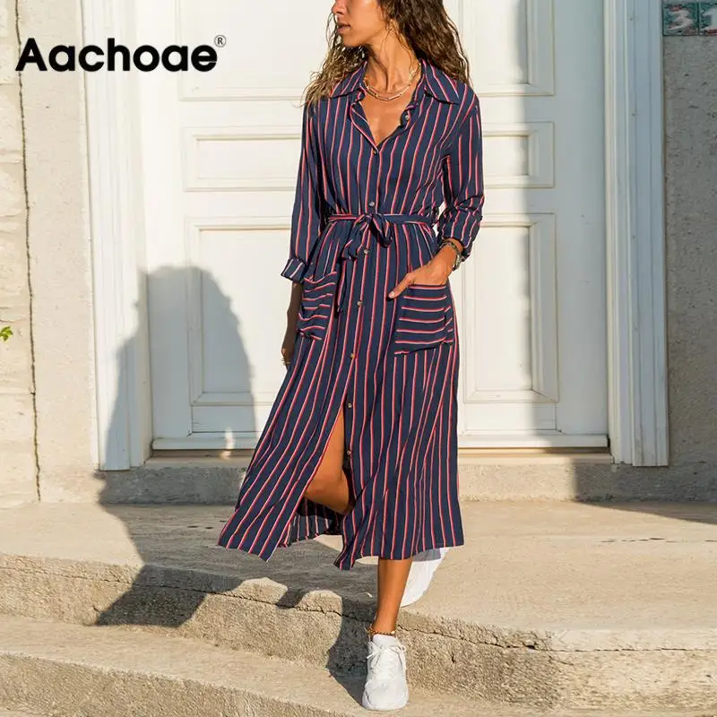 Платье Aachoae женское средней длины в полоску повседневные бандажные платья с