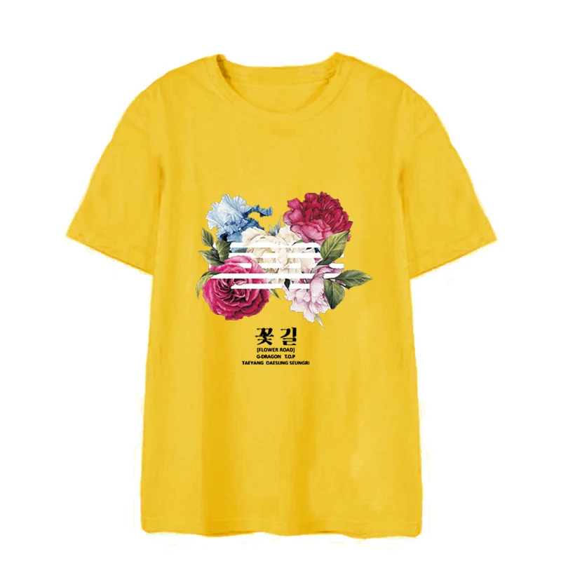 Kpop BIGBANG FLOWER ROAD GD Топ альбом рубашки уличная свободная одежда футболка Топы с