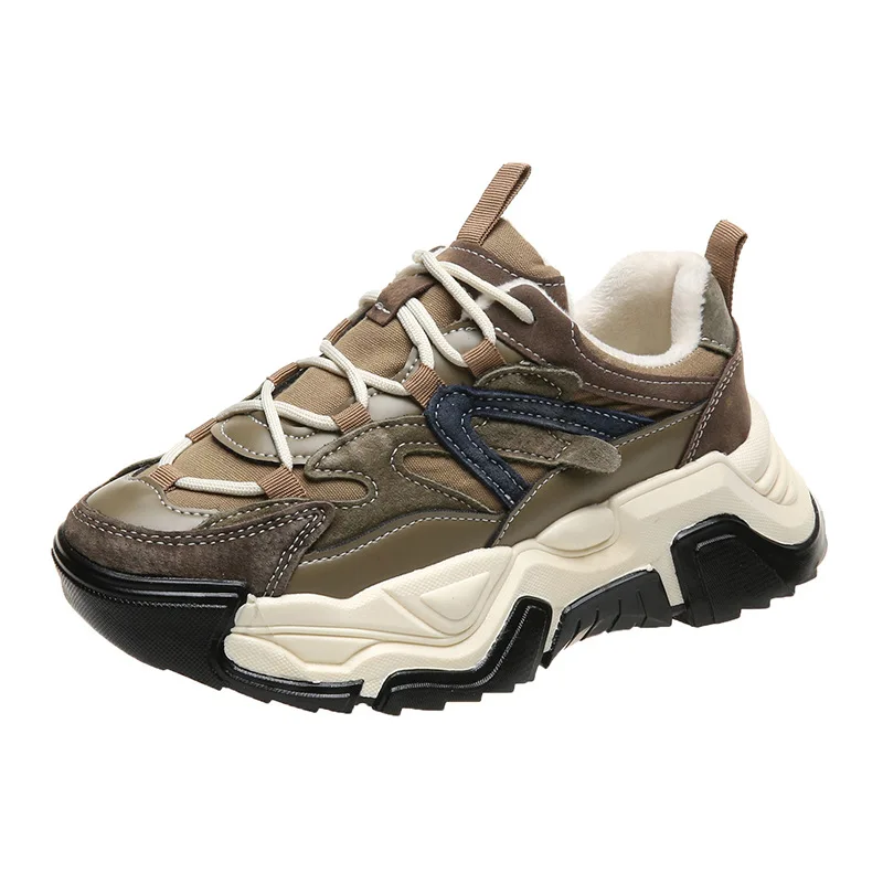 

2021 New Woman Genuine Leather Fashion Winter Casual Vulcanized Shoes Platform Sneakers Lace Up Sneakers Women