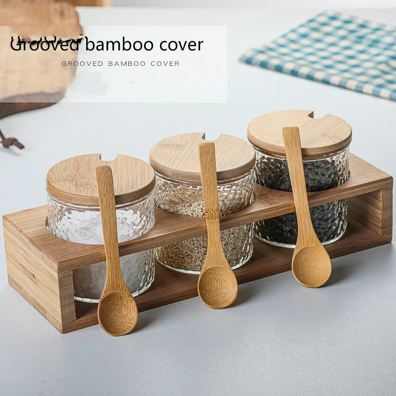 Набор стеклянных бамбуковых и деревянных туалетных коробок для домашней кухни