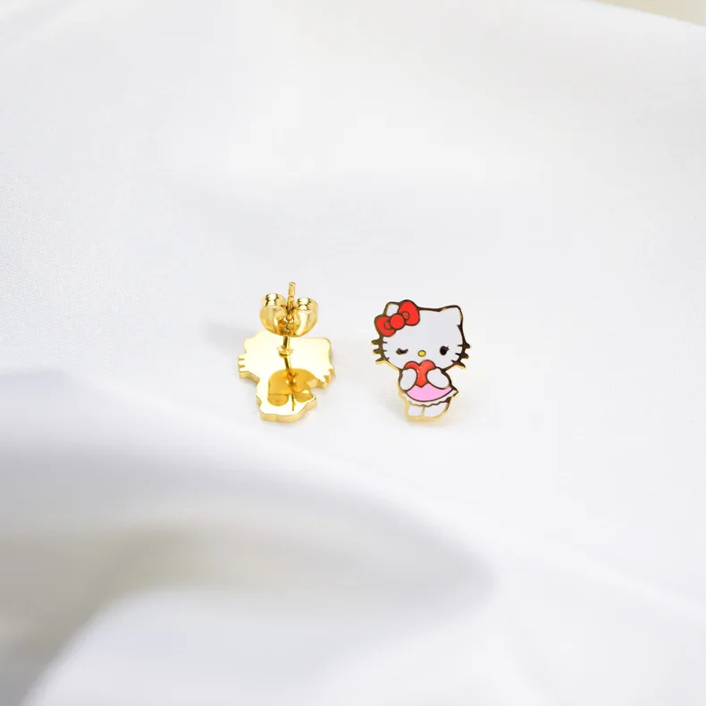 Ожерелье с рисунком hello kitty, детские серьги, ожерелье, набор золотых милых мультяшных котов, ожерелье, детский подарок, ожерелье из нержавеющей стали