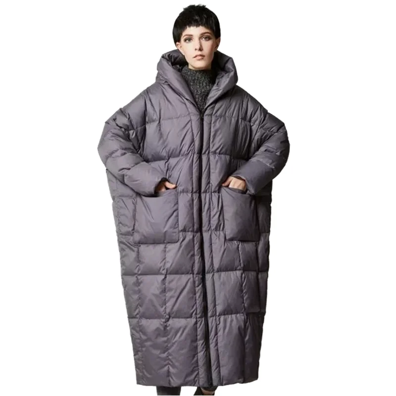 Winter Fashion Women's Long Hooded Duck Down Jacket Loose Thick Female Parka Warm Outwear
