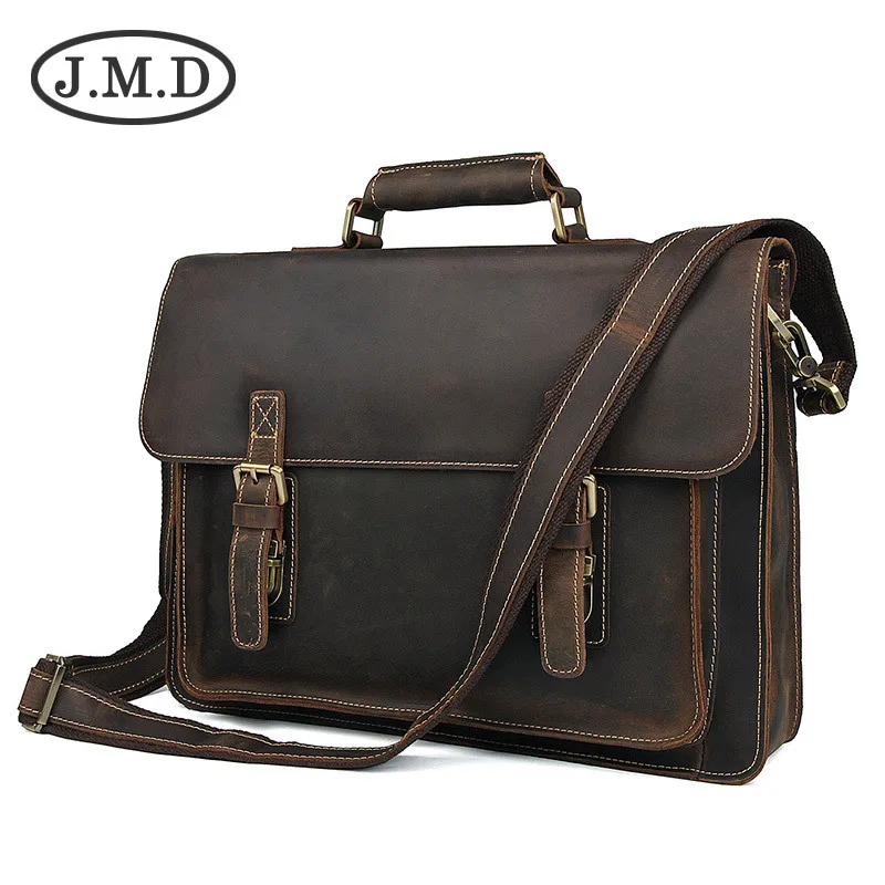 J. M.d мужская коричневая сумка мессенджер через плечо из кожи Крейзи Хорс портфель