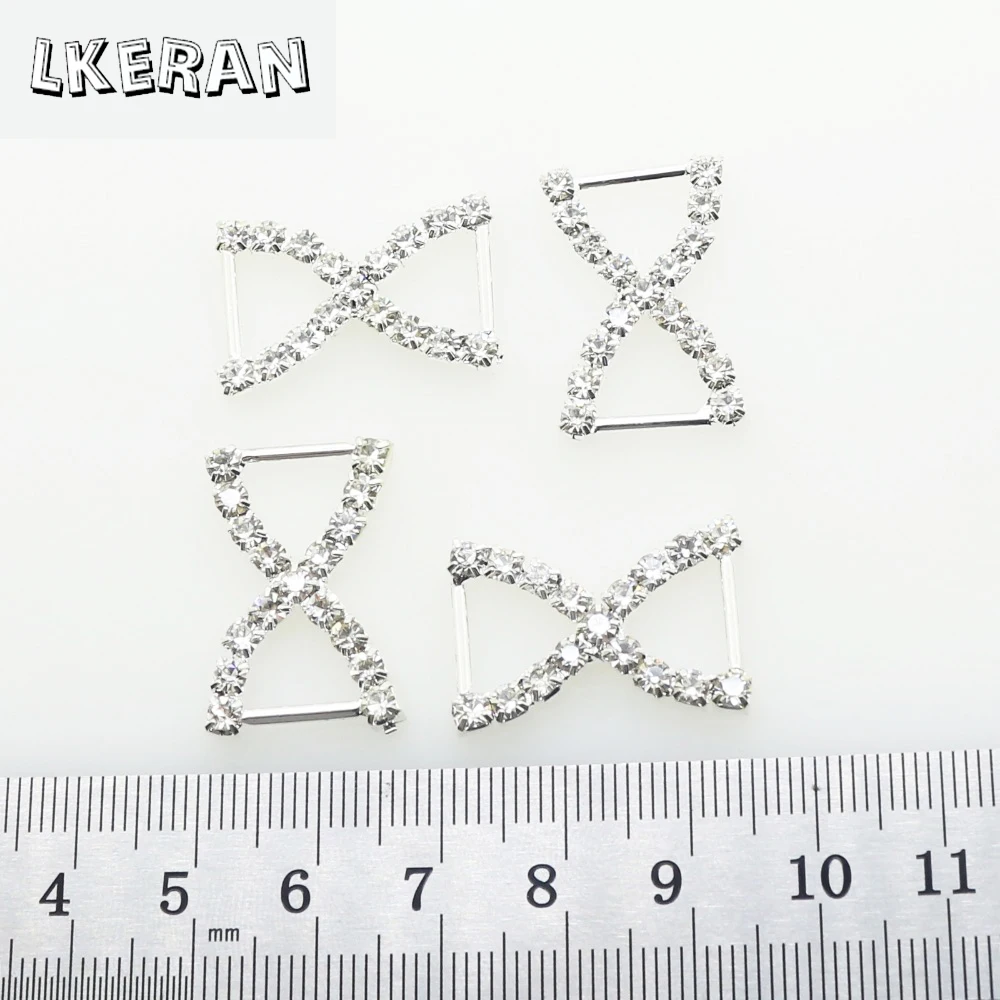 

10Pcs 25*16mm X-Shape Rhinestone Buckles Ribbon Slider For Sewing Connectors DIY Wedding Decoration Invitation Accessories