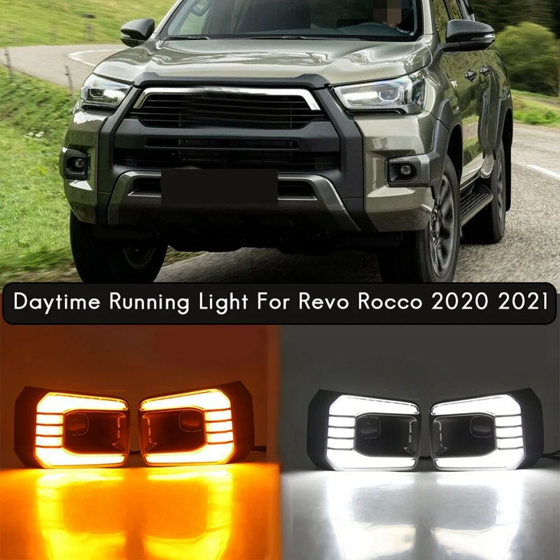 

for Hilux Revo Rocco 2020 2021 LED DRL Daytime Running Lights with Turn Signal Bumper Fog Light Driving Lamp