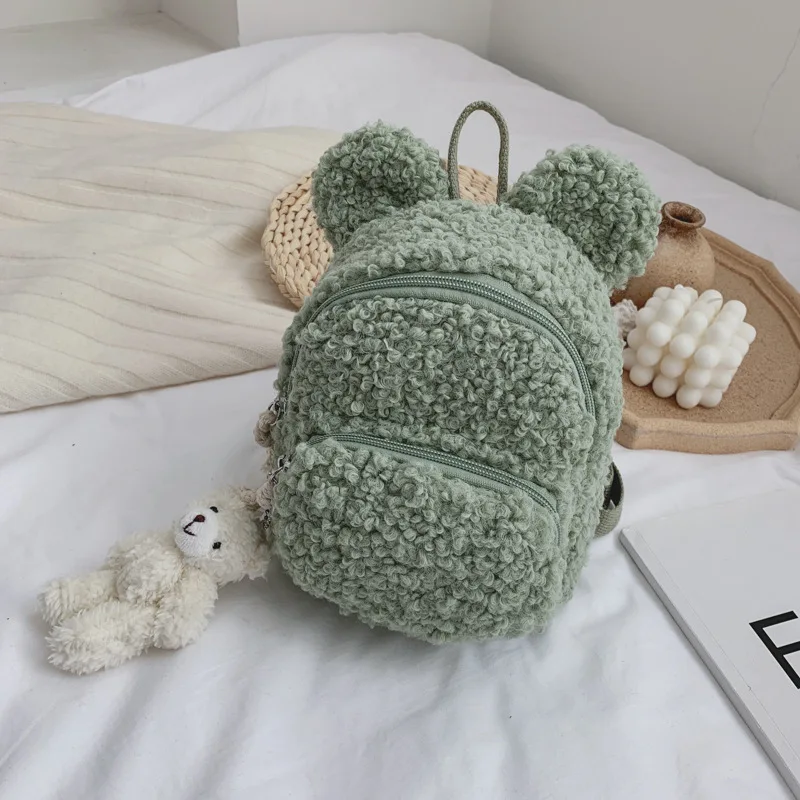 bear-green Kawaii плюшевый рюкзак для мальчиков и девочек с рисунком кролика, медведя, сумки для детей, милые школьные сумки, мягкие рюкзаки для малышей, новые - Цвет: bear-green