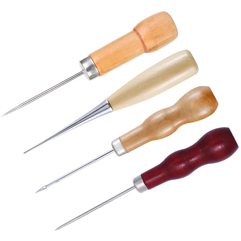 

LMDZ Wooden Handle Awls DIY Leather Stitching Awls Shoes Repair Tool Hand Stitcher Leather Craft Awl Punch Hole Leather Tools