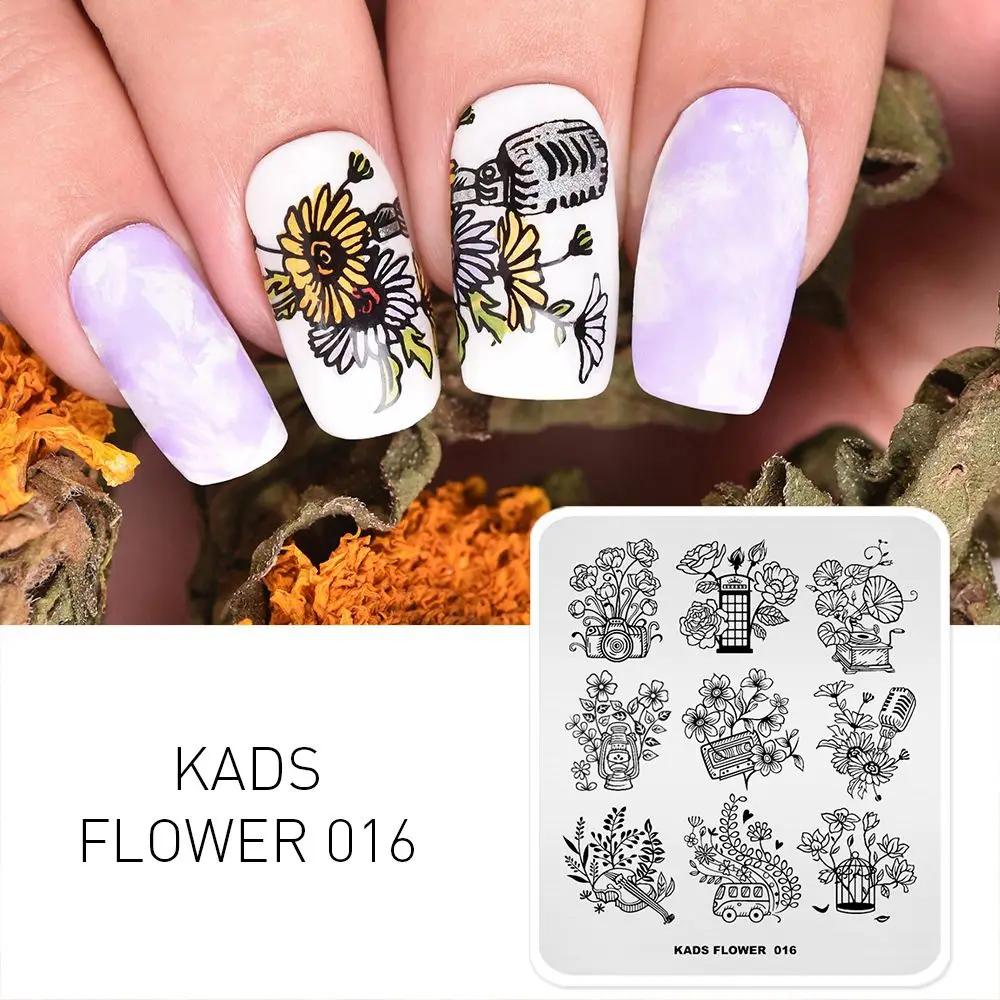 Flower 016 KADS пластины для штамповки ногтей 48 дизайнов цветок бабочка изображение дизайн ногтей штамп Шаблон трафарет для штамповки ногтей Маникюрный Инструмент - Цвет: Flower 016