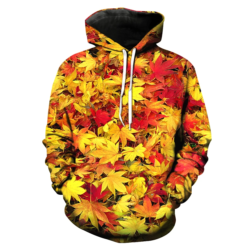 

2021 Landscape Fallen Leaves Men's 3d Print Hoodie Colorful leaves Harajuku Sweatshirt Women Style Hat New Clothes xxs-4XL