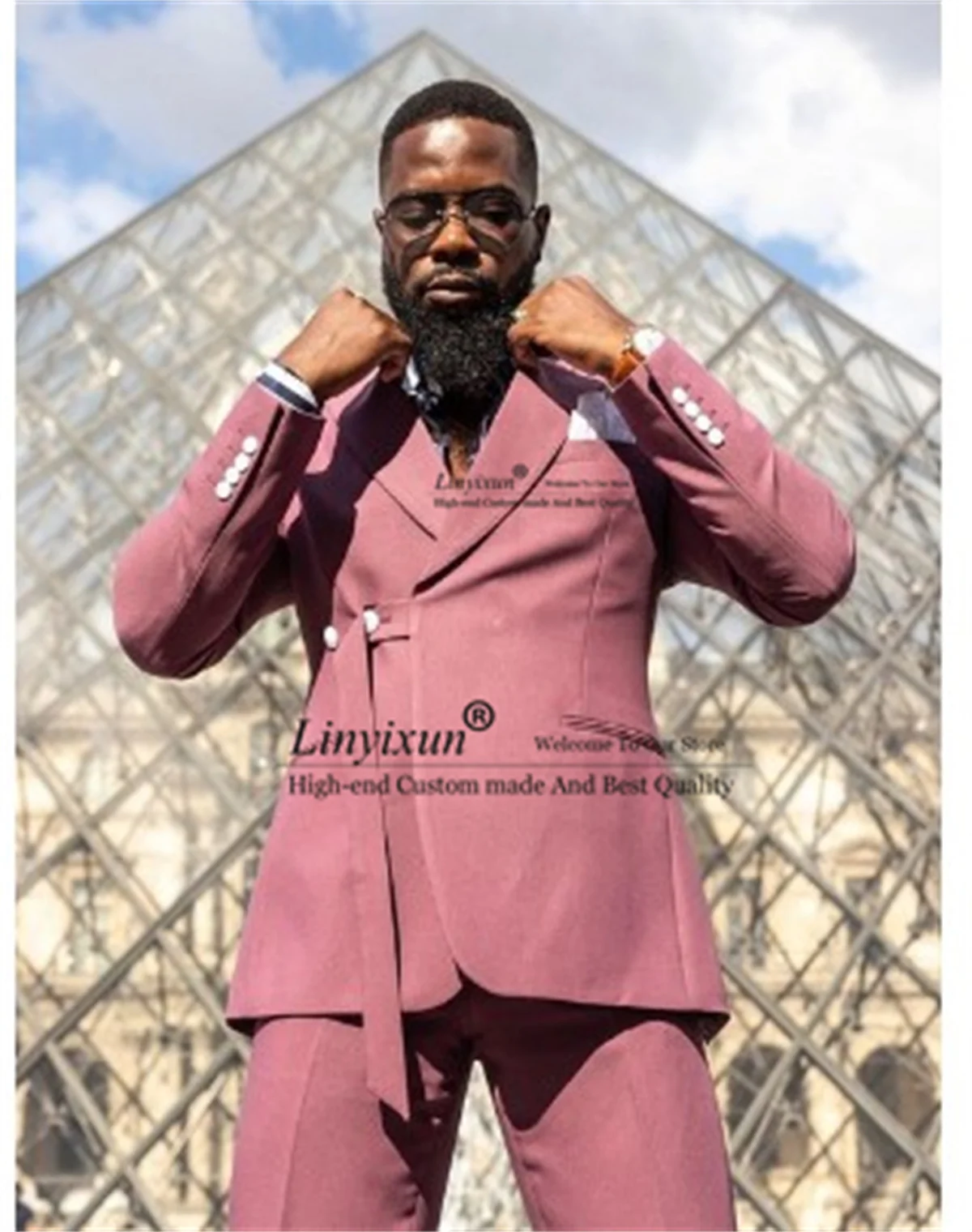 

Модные розовые мужские костюмы с поясом, свадебные смокинги для жениха с заостренными лацканами, комплект из 2 предметов, пиджак и брюки, муж...