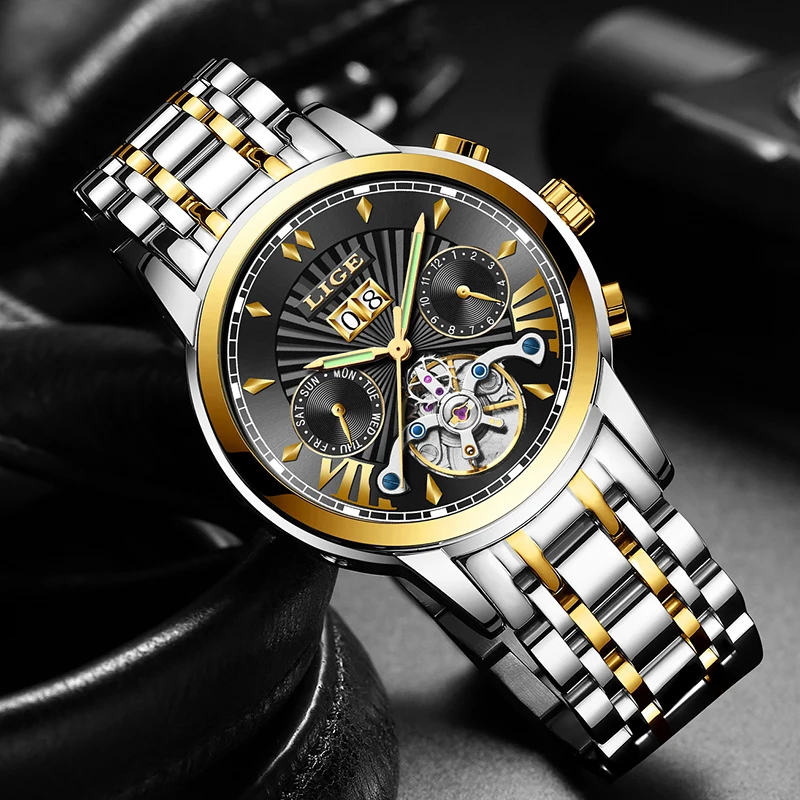 LIGE мужские s часы Топ люксовый бренд Tourbillon автоматические механические часы мужские водонепроницаемые часы со скелетом Montre Homme+ коробка