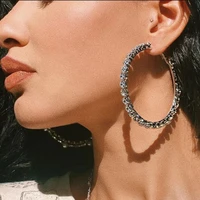 trendy new big small circle crystal hoop earrings for women gold silver color round geometric earrings luxury jewelry party gift