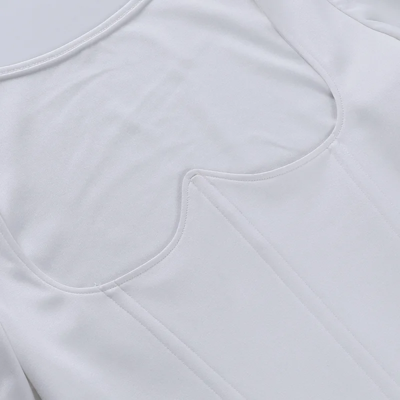 

White Sexy Short Blouse Summer 2021 Solid Color Women Fashion Streetwear Square Collar Puff Sleeve Slim Casual Crop Top Tee New