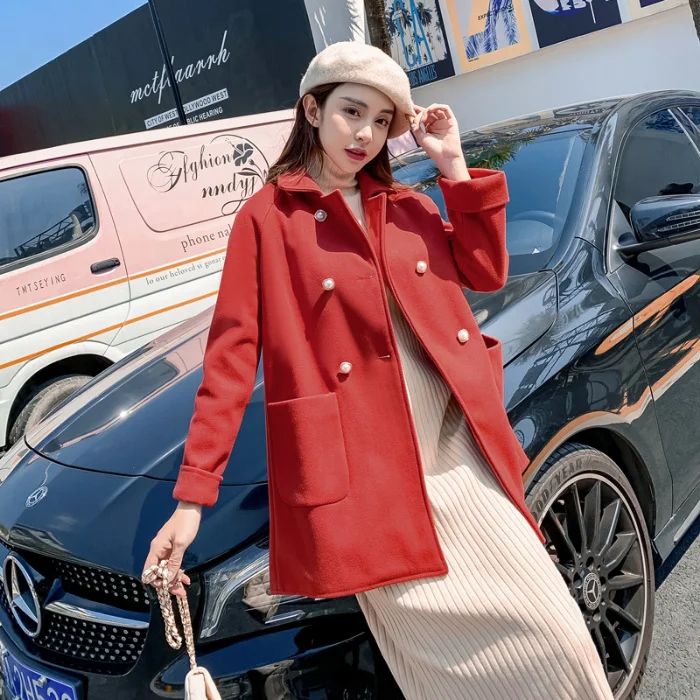 Шерстяное пальто с подкладкой в виде дракона и феникса красным жемчугом