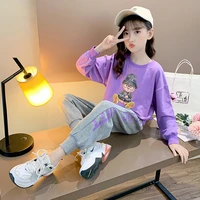 kids girls sport suit teenage autumn clothes set long sleeves top pants casual 2 12 years cartoon infant clothing