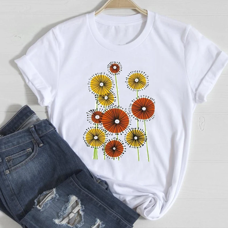 

T-shirts Women Dandelion Fashion Plant 90s 2021 Cute Spring Summer Clothes Stylish Tshirt Top Lady Print Sweet Tee T-Shirt