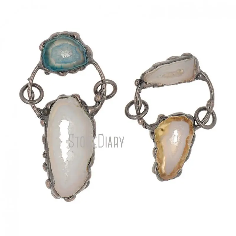 

PM36846 Античная бронзовая покрытая спаянная свободная форма Оловянно-Агатовая друзовая подвеска ювелирные изделия