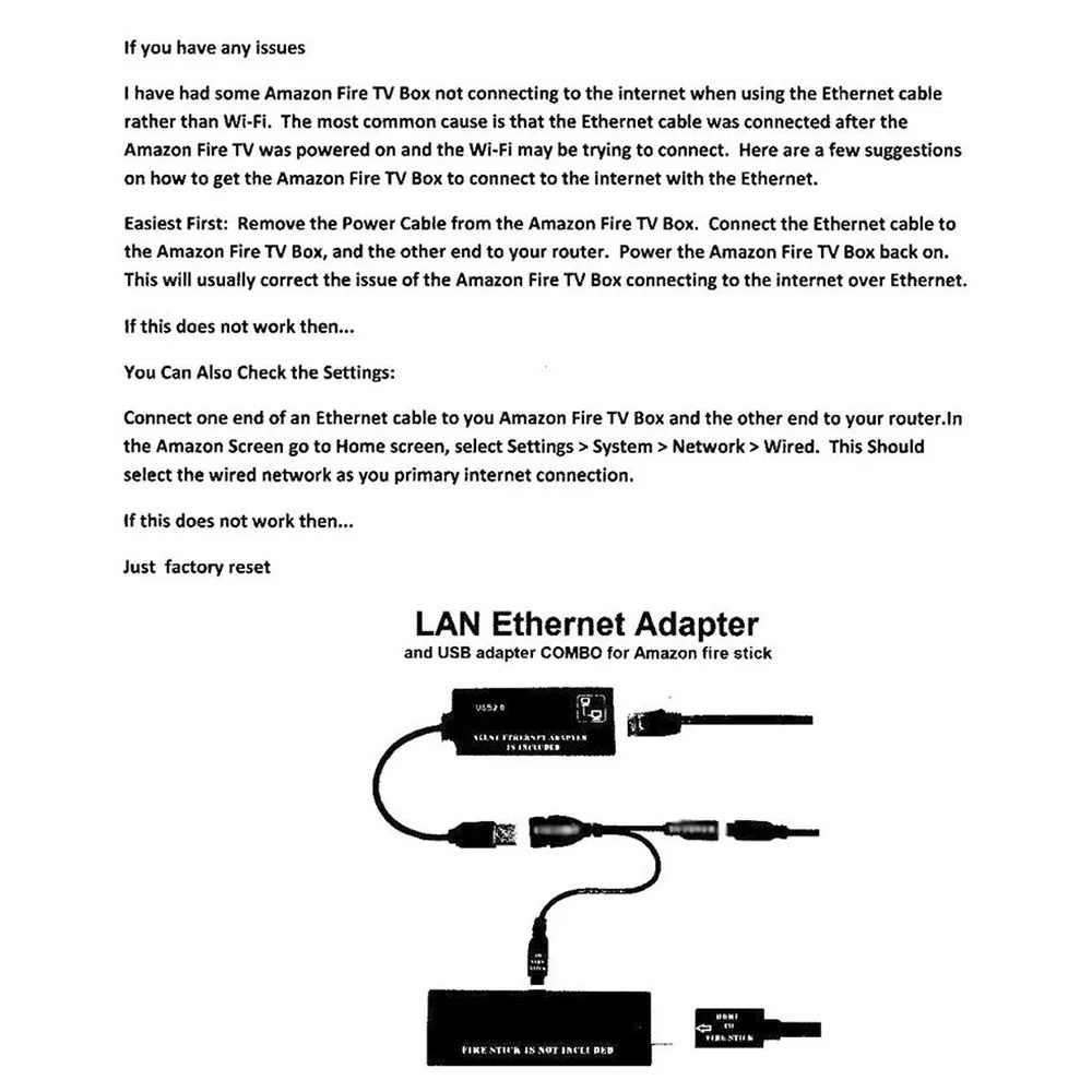 Ethernet-адаптер LAN для AMAZON FIRE TV 3 или STICK GEN 2 останавливающий буферный микро OTG USB 0