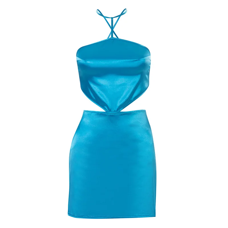 

Oluolin Sexy Blue Dresses Summer Woman 2021 Backless Bandage Bodycon Mini Dress Zipper Off Shoulder Strappy Club Outfits