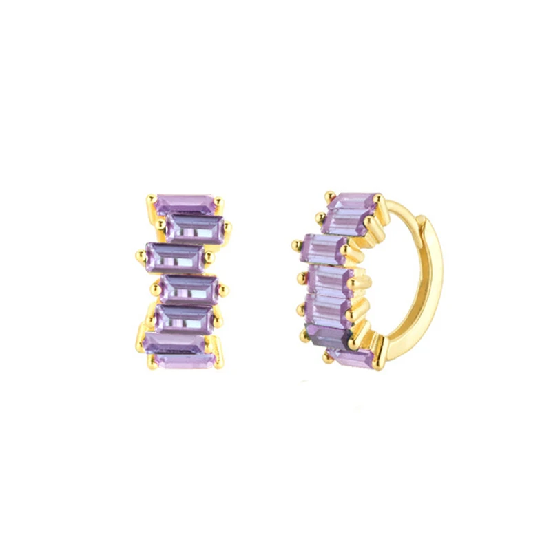 

925 Sterling Silver 9mm Huggies Colorful Zircon Hoop Earrings 8 Rectangular Zircons Earring Women Party/Wedding Fashion Jewelry